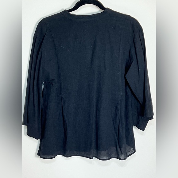 Vince Henley Linen Cotton Black 3/4 Sleeve Length Top Tunic Size Medium - Picture 3 of 9